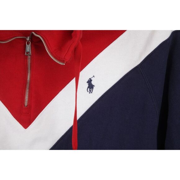 Polo Ralph Lauren Sweater Womens Medium Red White Blue 1/4 Zip Colorblock - Picture 3 of 9